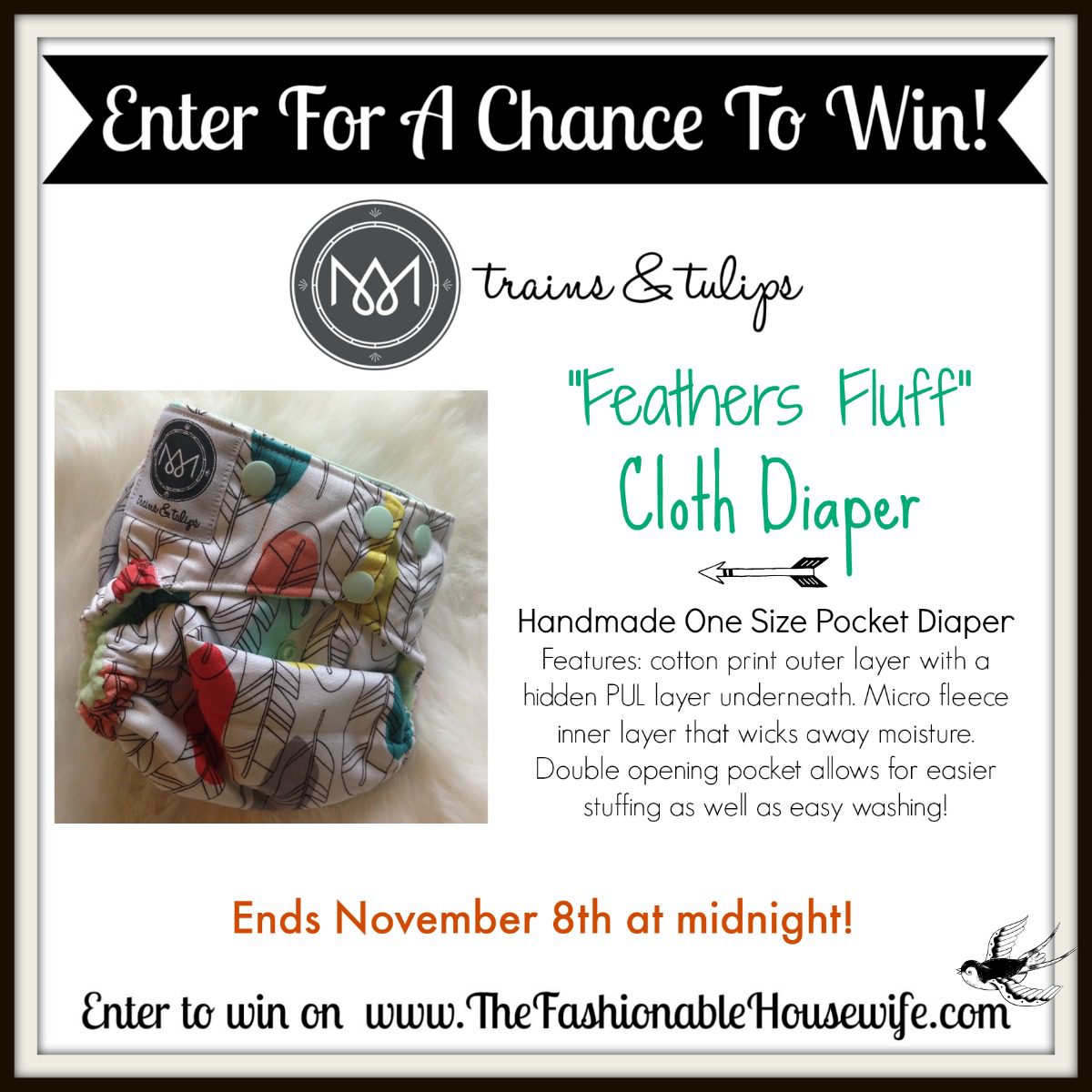 Enter For A Chance To Win Trains and Tulips Cloth Diaper