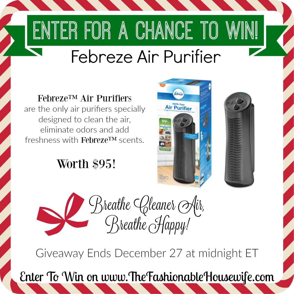 Enter To Win Febreze Tower Air Purifier worth $95! #12DaysofChristmasGiveaway