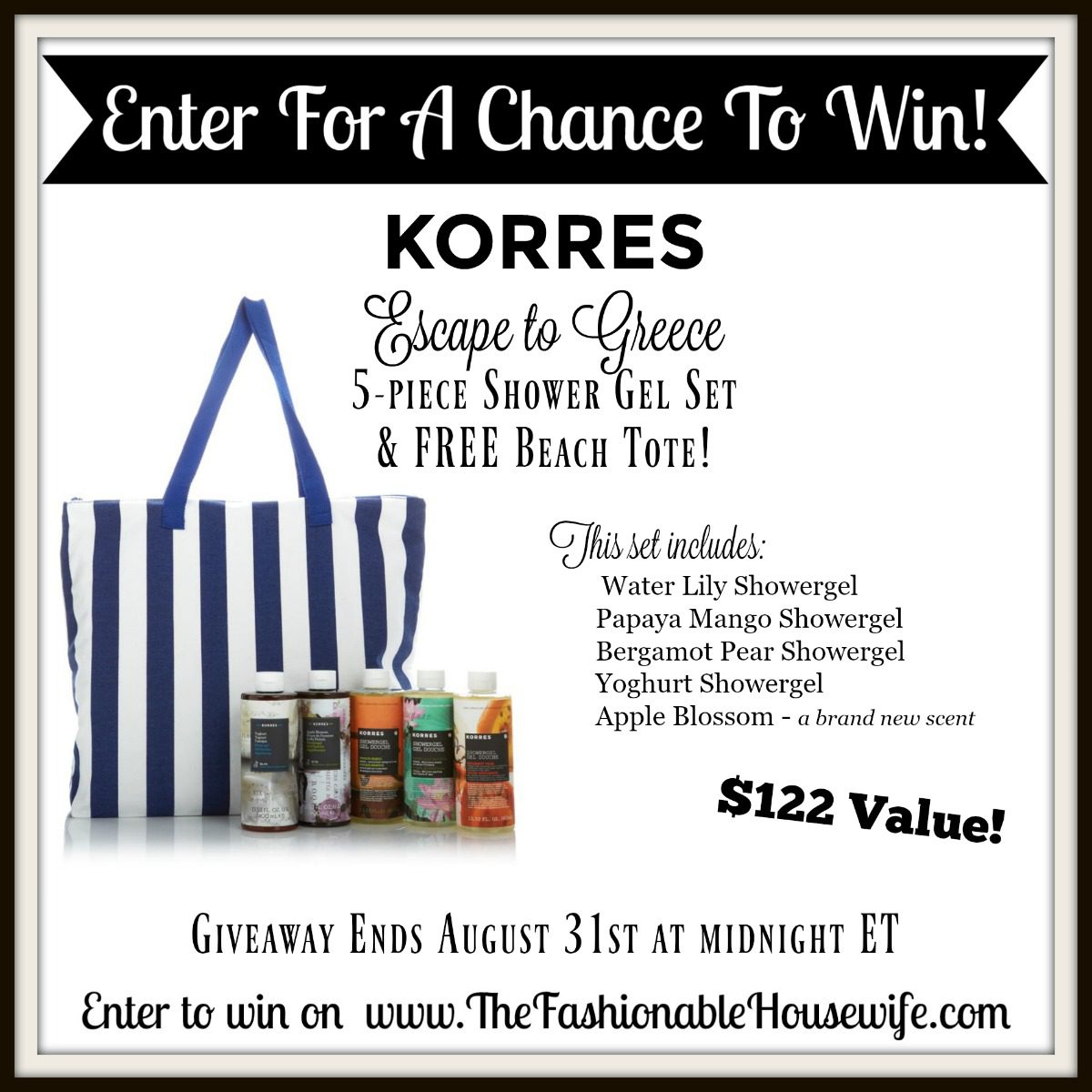 Enter for a chance to win a Korres 5 piece Showergel Set