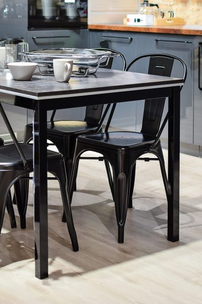modern kitchen table with metal chairs