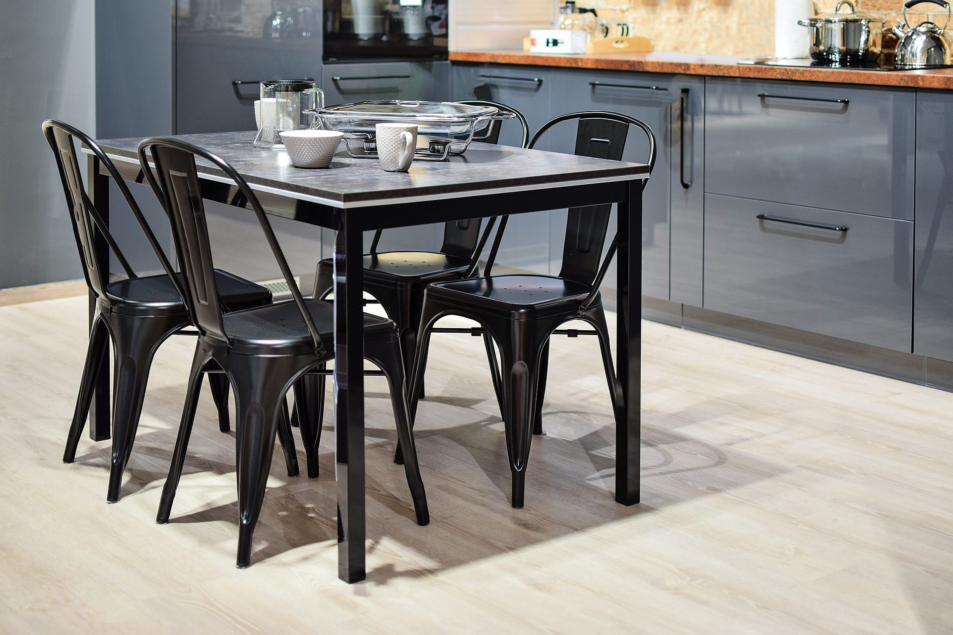 modern kitchen table with metal chairs