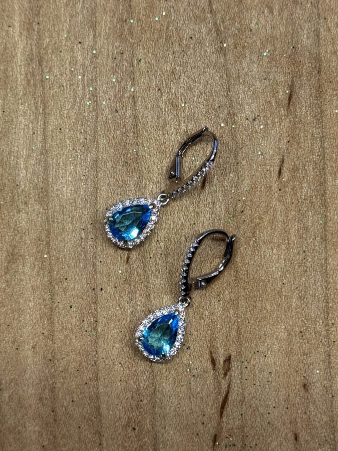 blue tear drop lever back earrings
