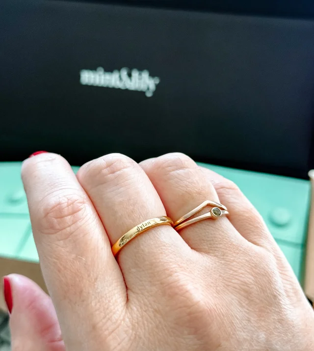 I finally found a way to keep his name close to me every day. 💛 🐢 🌊 

This simple ring from Mint & Lily holds the name of my stillborn son—delicate, beautiful, and deeply meaningful. It’s a small way I get to remember Dylan, honor him, and carry his memory with me in the quiet moments of motherhood.

Custom jewelry like this makes space for the unseen stories so many of us carry. 💔❤️‍🩹

If you’ve ever wanted to wear your child’s name—whether they’re in your arms or in Heaven—this is a beautiful way to do it.

💍 You can customize your own name ring with @mintandlily and wear your love right on your hand.☺️

(My other ring is his birthstone)💚

#stillbornstillloved #stillbirth #miscarriagesurvivor #miscarriagesupport #babylossawareness #babylossawareness #griefjourney #rememberancejewelry